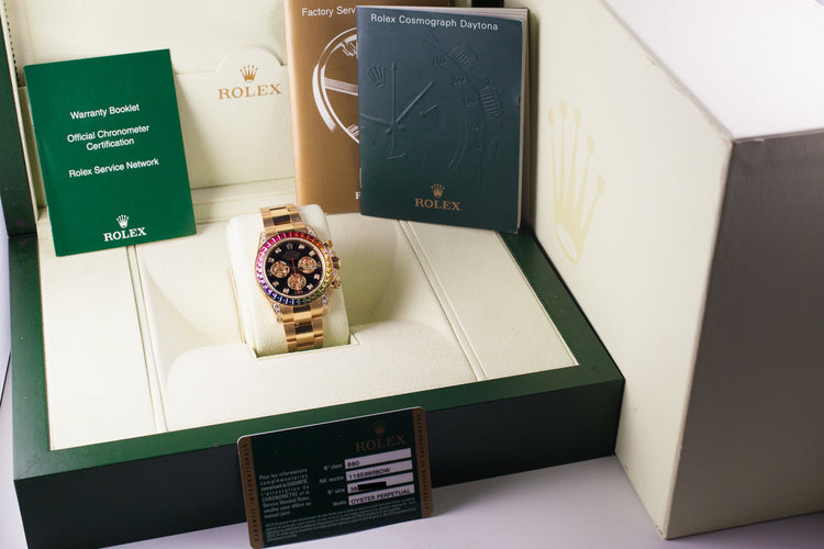Rolex 18K YG "RAINBOW" Daytona 116528RBOW with Box and Papers