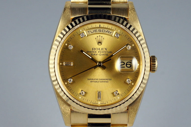 1991 Rolex YG Day-Date 18238 Factory Champagne Diamond Dial