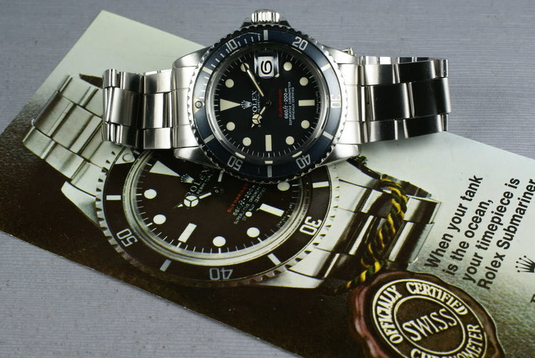 Rolex Red Submariner 1680 with Box, Papers, and Advertising material