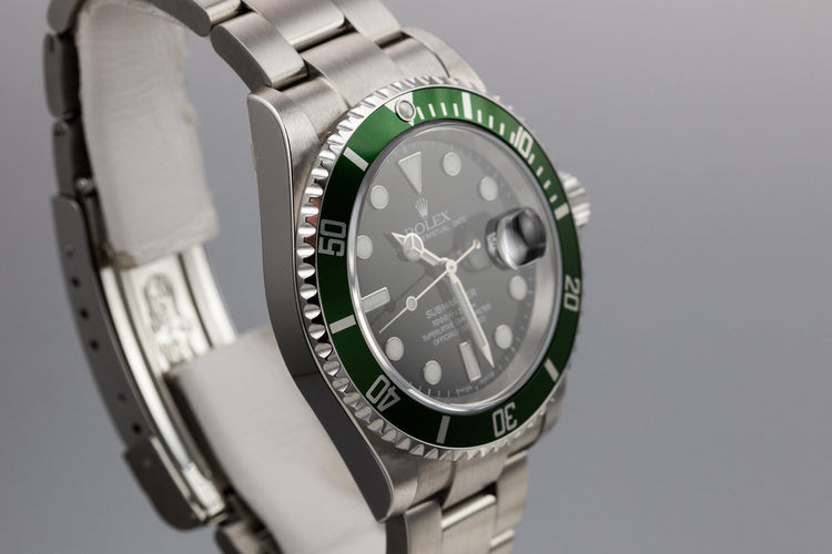 Mint 2004 Rolex Anniversary Submariner Green 16610 with Box and Papers