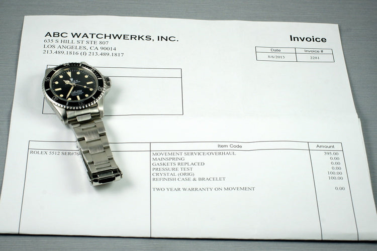 1962 Rolex Submariner 5512 PCG with Service Papers