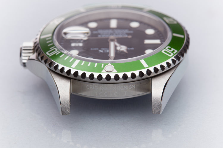 2006 Unpolished Rolex 16610LV Green Anniversary Submariner with Box, Hangtag, Card, & Booklets