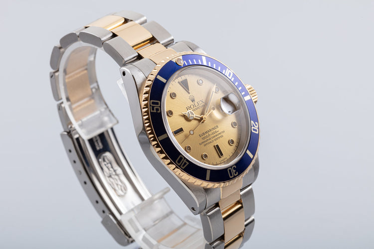 2000 Rolex 18k & Stainless 16613 Champagne Serti Dial Box & Papers