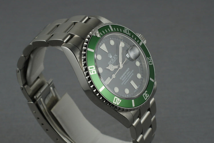 Rolex Green Submariner 16610 LV with Box and Papers M serial