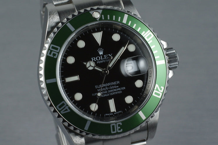 2007 Rolex Green Submariner 16610 with Box and Papers