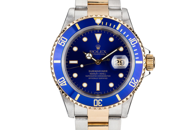 1999 Rolex Two Tone Submarinwer 16613 Blue SWISS Only Dial with Box and Papers