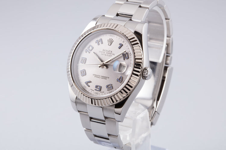 Rolex 41mm DateJust 116334 Silver Arabic Dial with Service Papers
