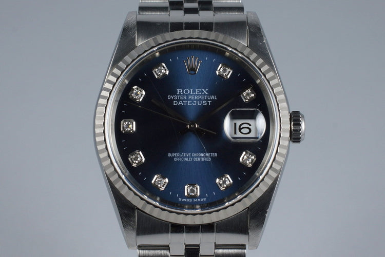 1999 Rolex DateJust 16234 with Factory Blue Diamond Dial