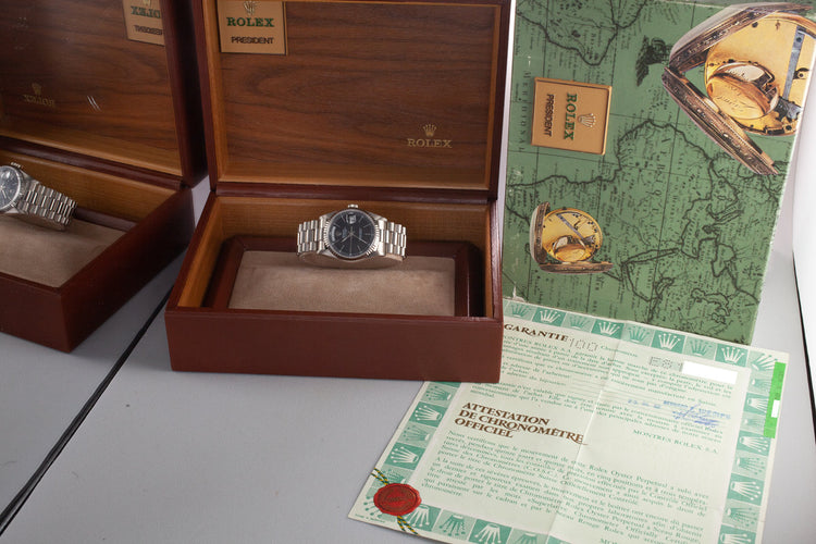 1990 Rolex 18K WG Day-Date 18239 Black Dial with Box and Papers