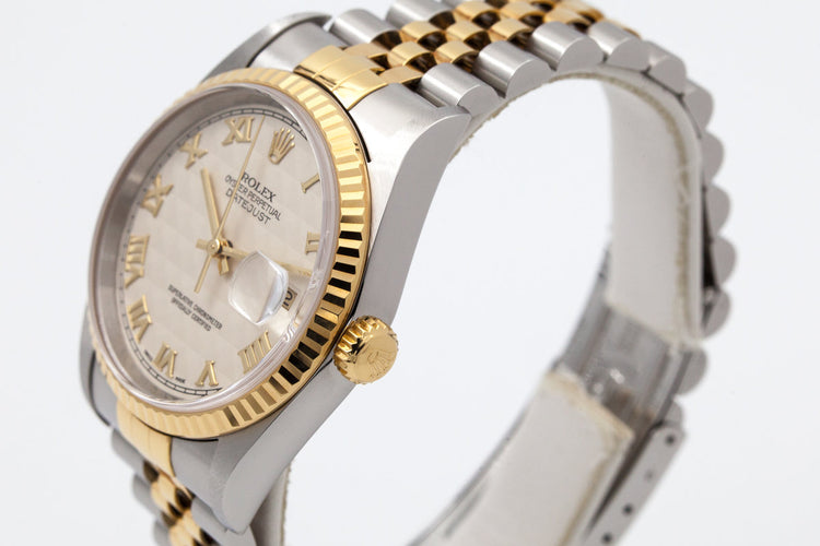 2003 Rolex Two Tone DateJust 16233 Cream Roman Pyramid Dial