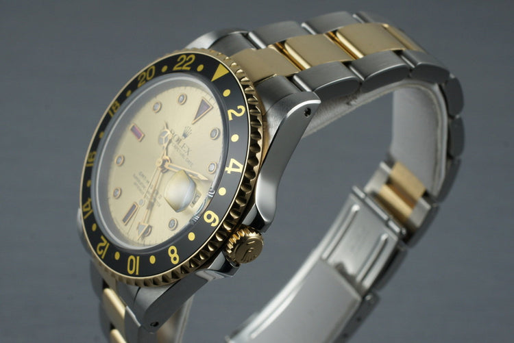 1995 Rolex Two Tone GMT II 16713 with Champagne Serti Dial