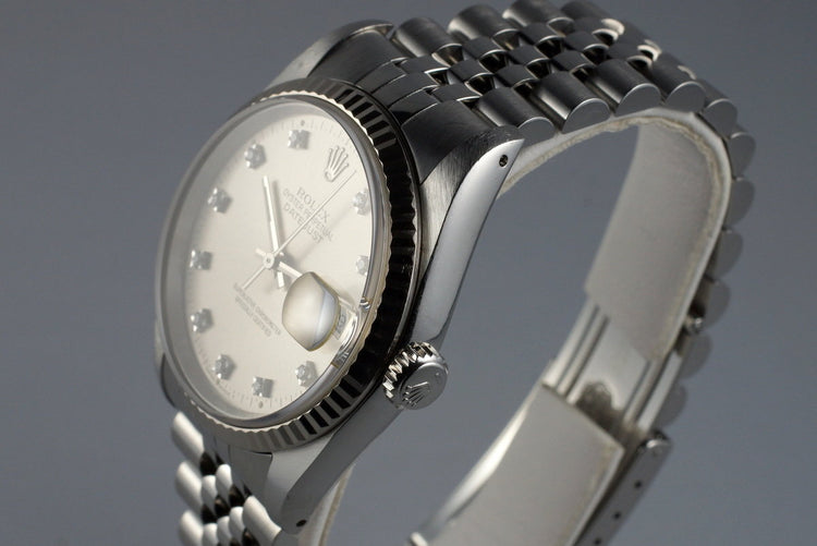 1990 Rolex DateJust 16234 with Factory Diamond Silver Dial