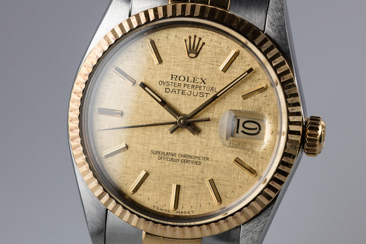 1986 Rolex Two-Tone DateJust 16013 Champagne Linen Dial with Box and Papers