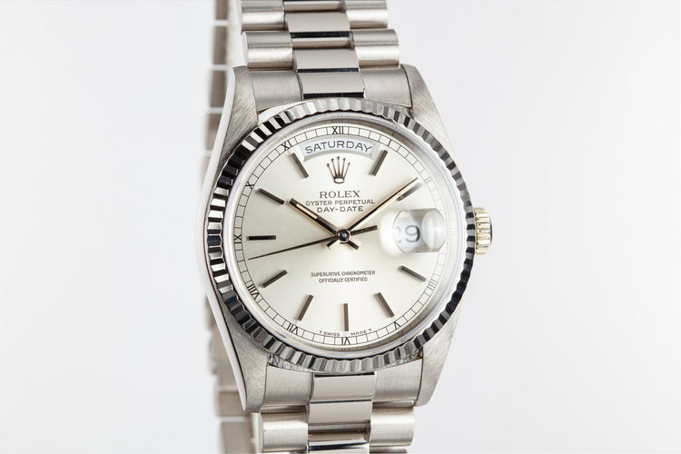 1993 Rolex 18K White Gold Day-date 18239 Silver Dial