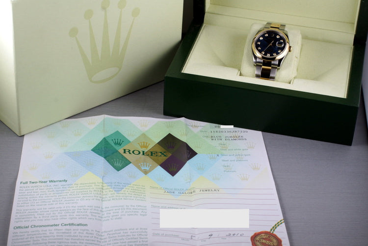 2005 Rolex Two Tone DateJust 116203 Diamond Dial with Box and Papers