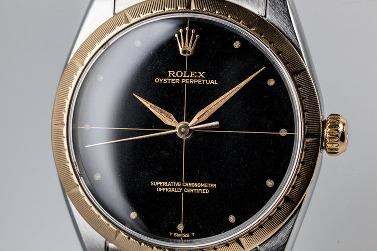 1966 Rolex Two Tone Oyster Perpetual 1008 With Gilt Zephyr Dial and Bezel and Box and Papers