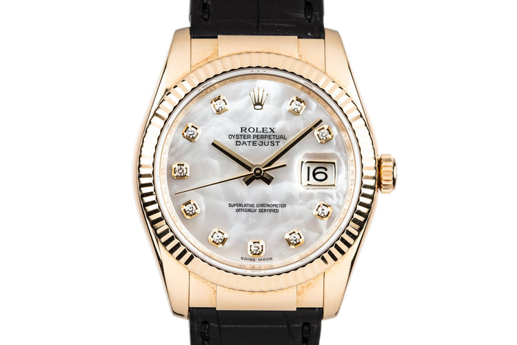 2003 Rolex 18K Gold DateJust 116138 with Mother of Pearl Diamond Dial