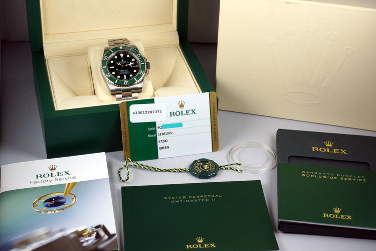 2016 Rolex Green Submariner 116610LV with Box and Papers MINT