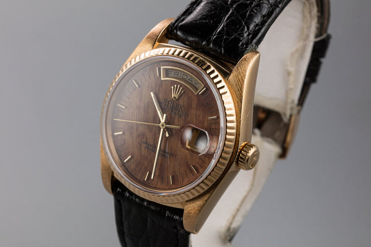 1984 Rolex 18K YG Day-Date 18038 Birch Wood Dial