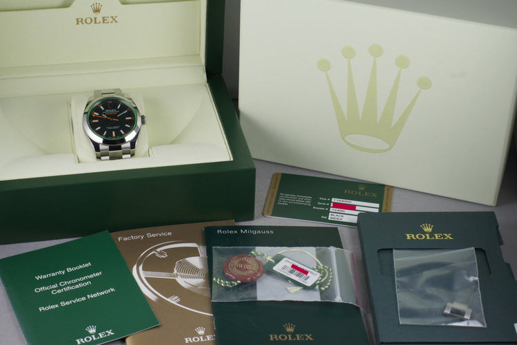 2013 Rolex Green Milgauss 116400V with Box and Papers