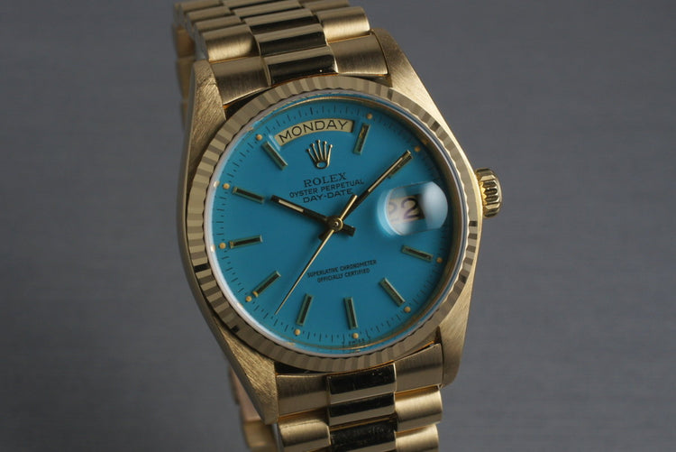 1979 Rolex 18K Day-Date 18038 with Baby Blue Stella Dial