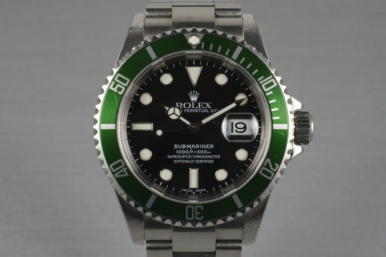 2005 Rolex Green Submariner 16610LV with Box and Papers