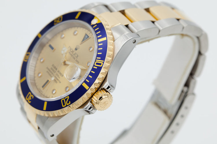 1999 Two-Tone Rolex Submariner 16613 with Serti Dial with Box and Papers