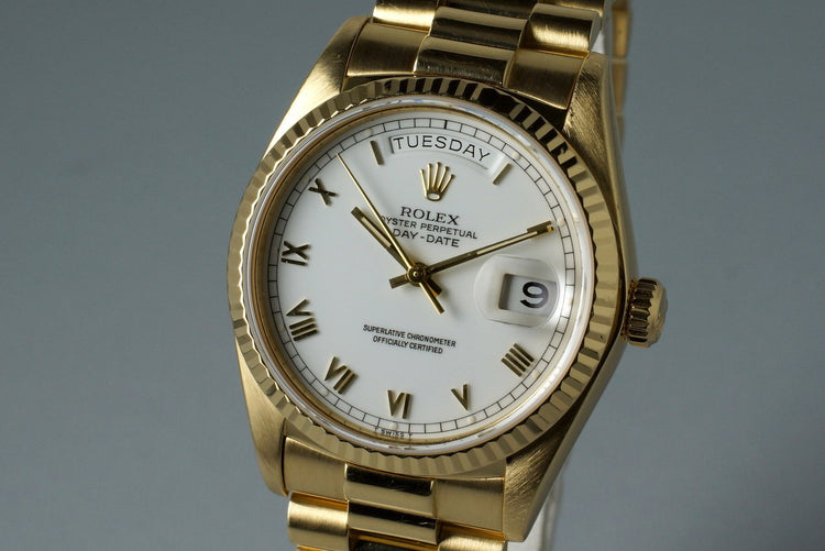 1982 Rolex YG Day Date 18038 with White Roman Dial
