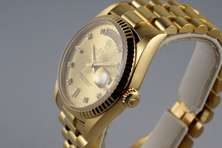 1995 Rolex YG Day-Date 18238 Factory Champagne Diamond Dial