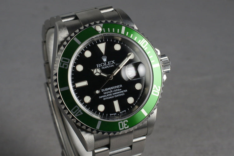 2005 Rolex Green Submariner 16610 with Box and Papers