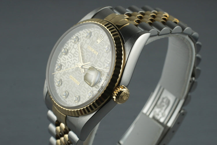 1997 Rolex Two Tone DateJust 16233 Factory Diamond Jubilee Dial with Box and Papers