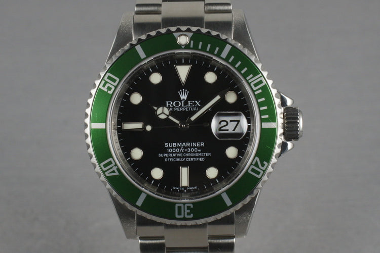 Rolex Green Submariner 16610 LV with Box and Papers M serial