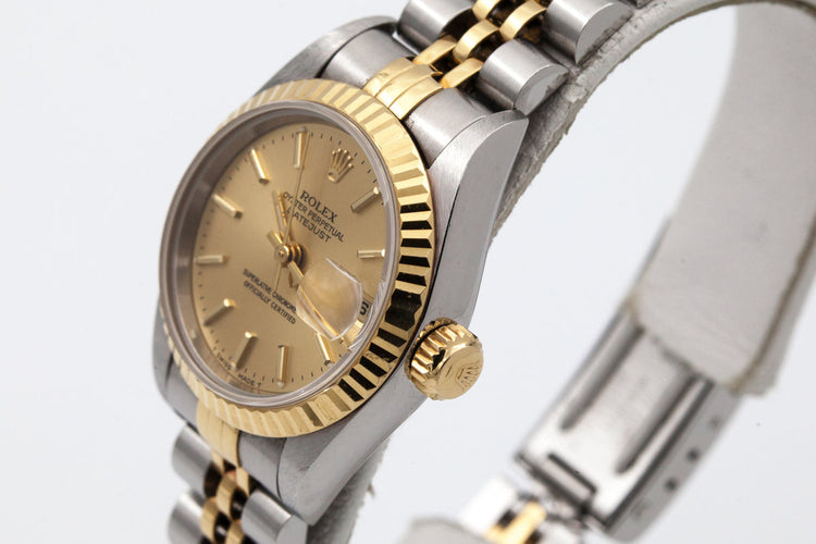 1997 Rolex Ladies Two Tone DateJust 69173 Gold Dial with Box and Papers