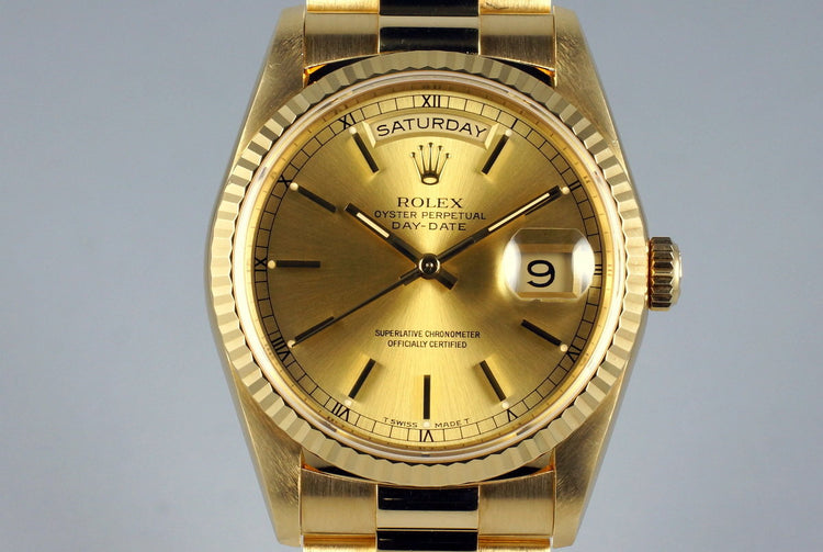 1991 Rolex YG Day-Date 18238 Champagne Dial with Box and Papers