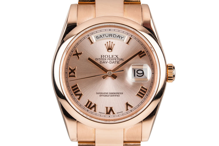 2000 Rolex 18K Rose Gold Day-Date 118205 with Box and Papers
