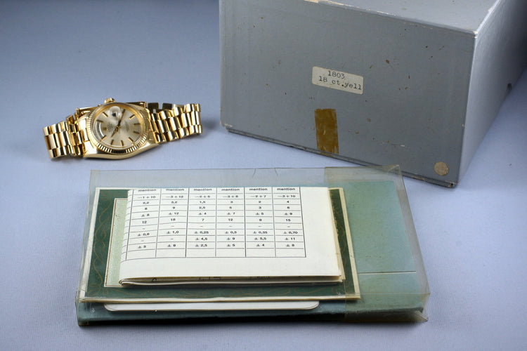 1963 Rolex YG Day-Date 1803 UNDERLINE Dial with Box and Papers