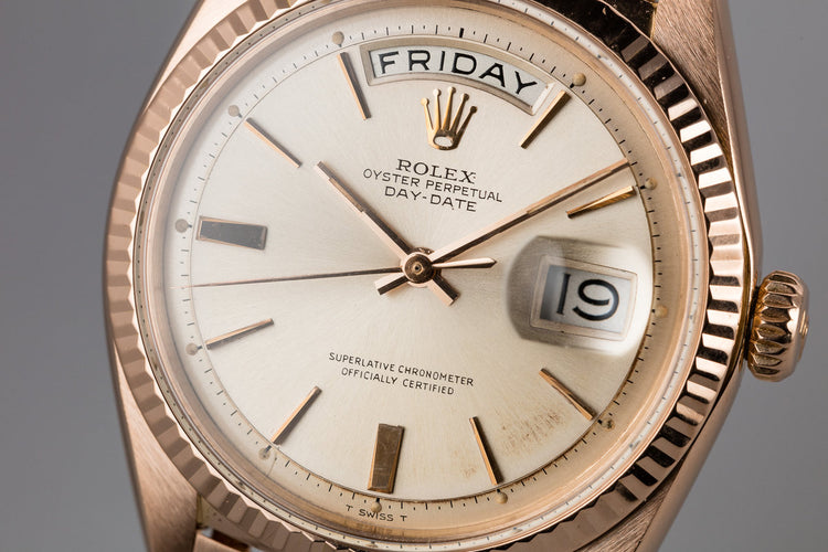 1965 Rolex 18K Rose Gold Day-Date 1803 Silver Dial