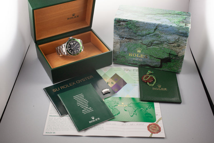 2003 Rolex Green Submariner 16610LV with Box and Papers