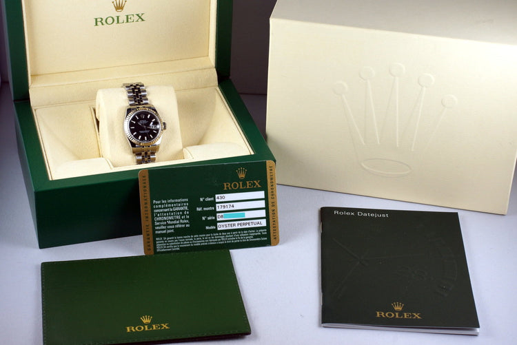2005 Rolex Ladies Datejust 179174 Black Dial with Box and Papers