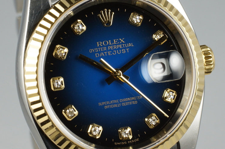 2004 Rolex Two Tone DateJust 116233 Factory Blue Vignette Diamond Dial with Box and Papers