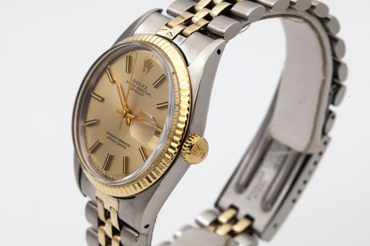 1972 Rolex Two Tone DateJust 1601 Gold Dial with Box and Papers