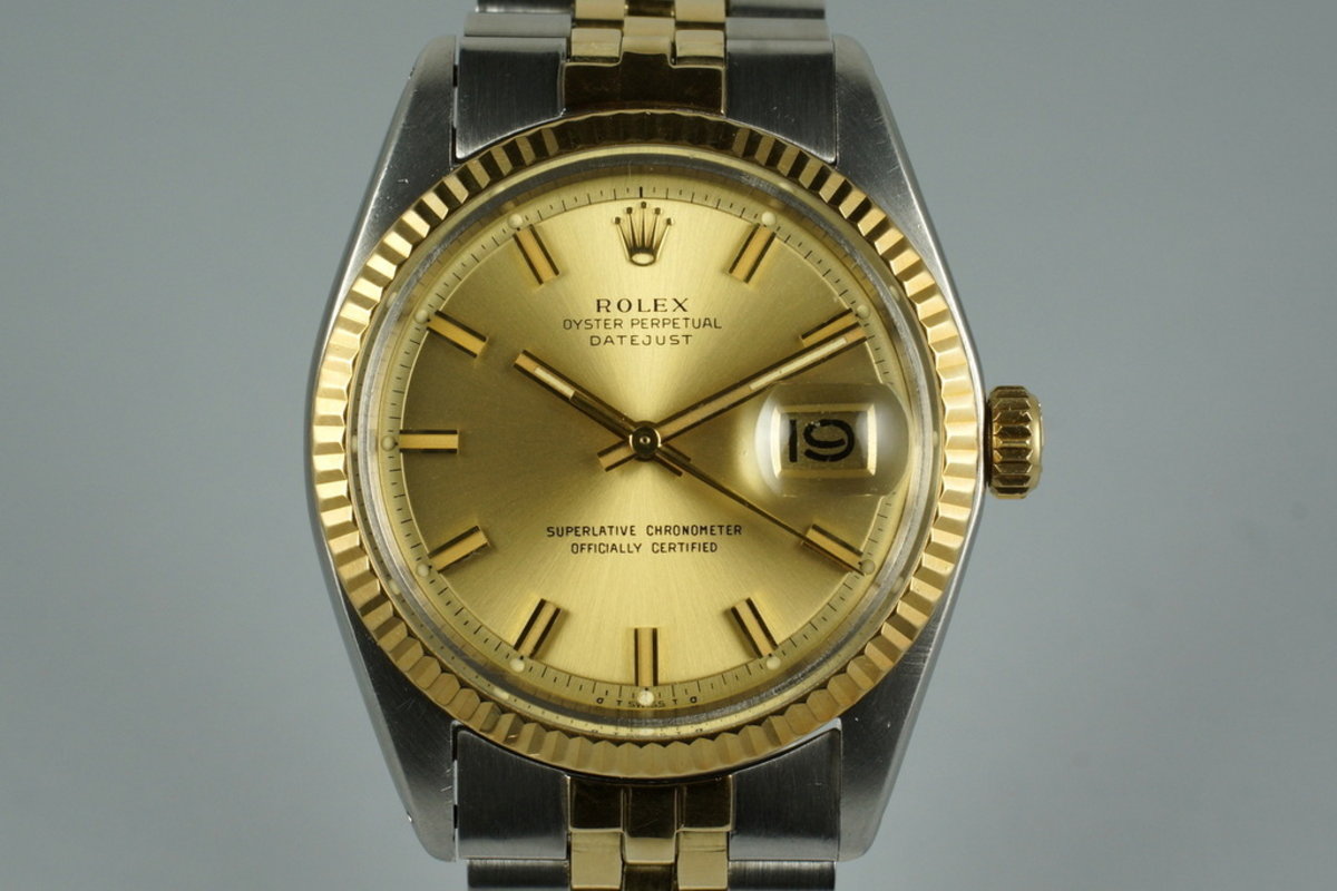 HQ Milton 1970 Rolex Two Tone DateJust 1601 Wide Boy Dial Inventory 5293 For Sale