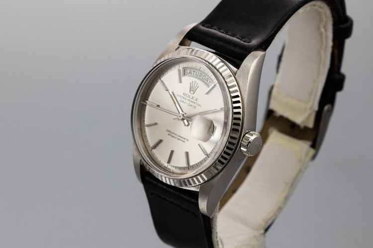 1972 Rolex 18K White Gold Day-Date 1803 with No Lume Silver Dial