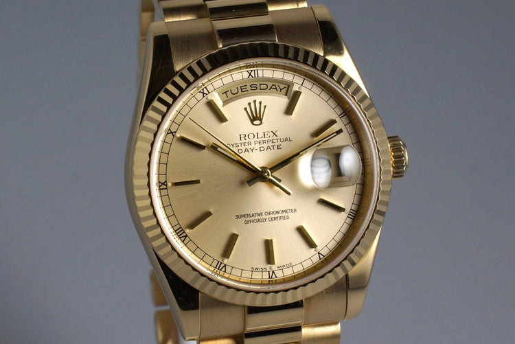 2001 Rolex YG Day-Date 118238 with Box and Papers
