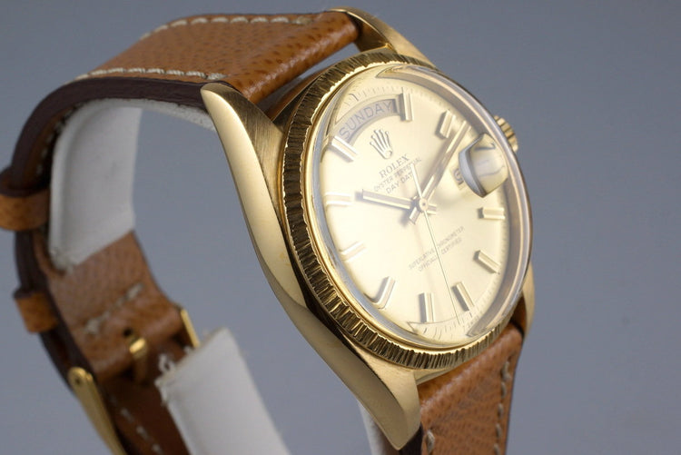 1969 Rolex YG Bark Day-Date 1807 Champagne ‘Wide Boy’ Dial