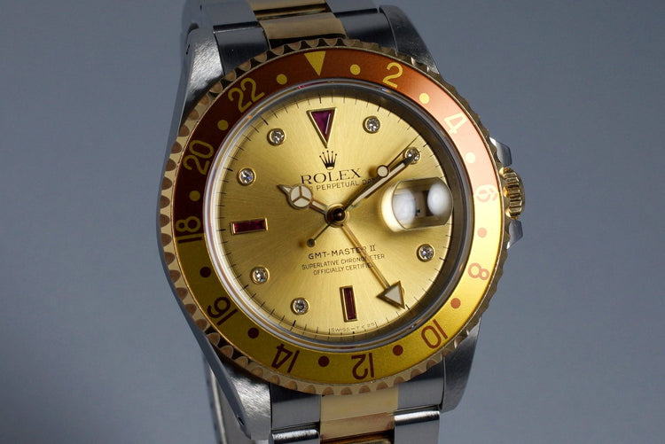 1991 Rolex Two Tone GMT II 16713 Serti Dial