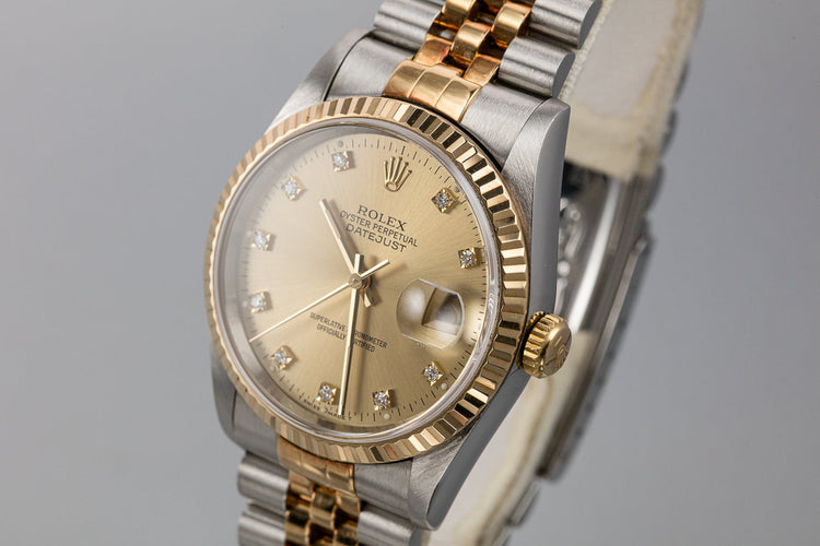 1993 Rolex Two-Tone DateJust 16233 Champagne Diamond Dial with Papers