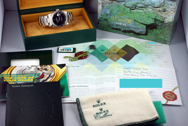 2002 Rolex DateJust 16220 Black Dial with Box and Papers