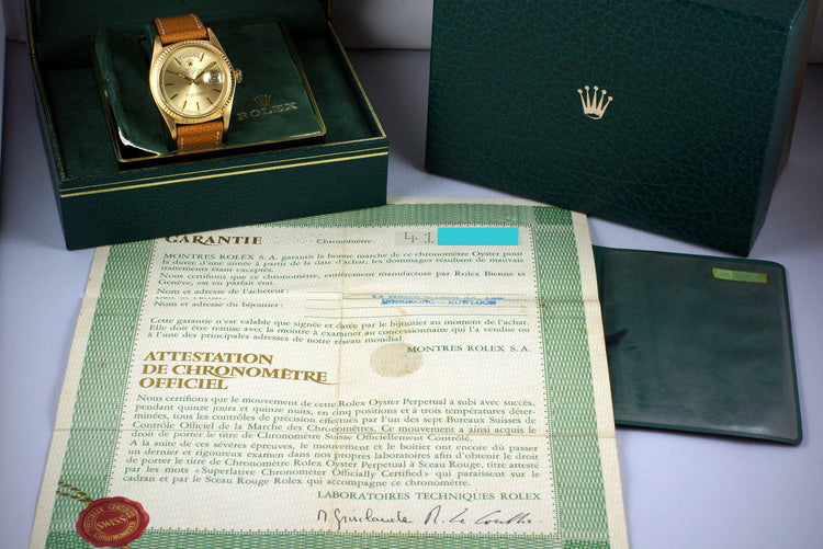 1975 Rolex YG Day-Date 1803 Champagne Dial with Box and Papers