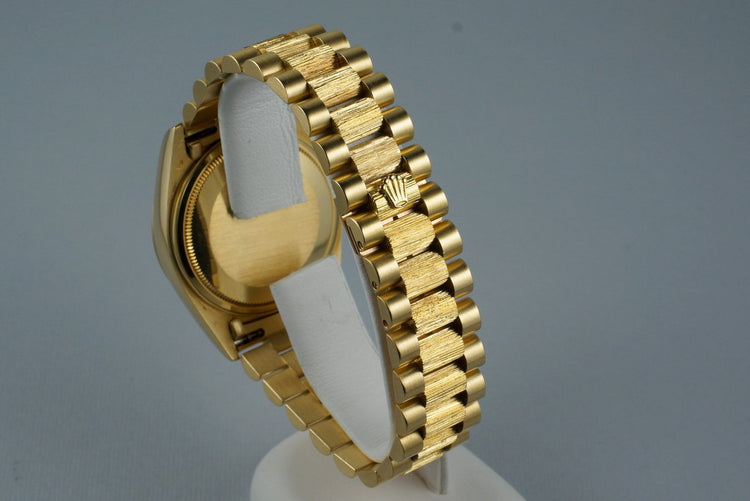 1979 Rolex YG Bark Day Date 18078 Factory Diamond Vignette Dial with Box and Papers